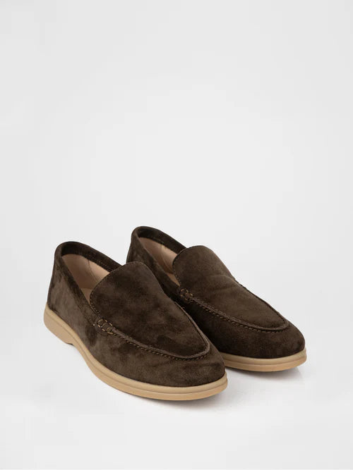 Chocolate suede loafers