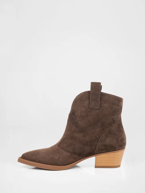 Brown suede cowboy boots