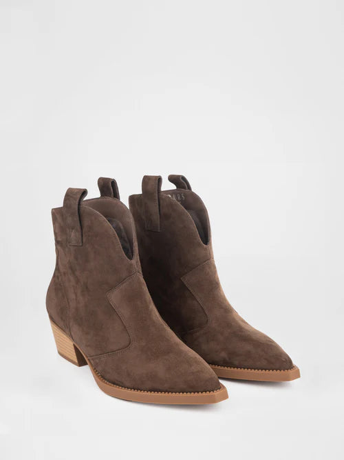 Brown suede cowboy boots