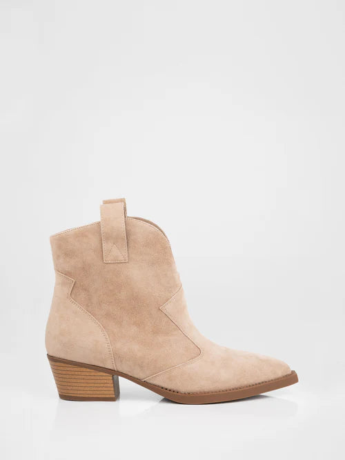Beige suede cowboy boots