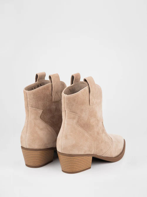 Beige suede cowboy boots