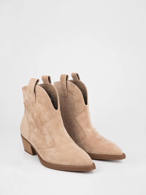 Beige suede cowboy boots