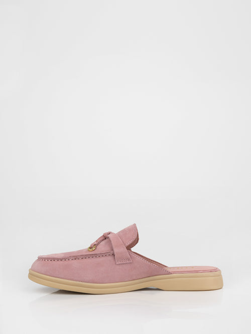 Mules de ante rosa con cordón de piel