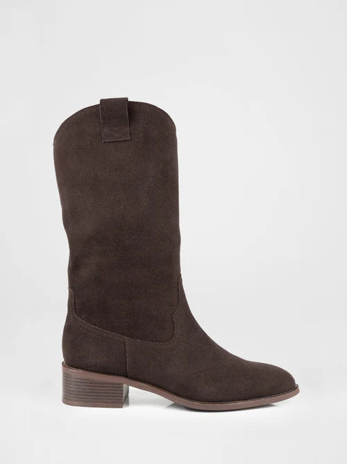 Chocolate brown suede cowboy boots
