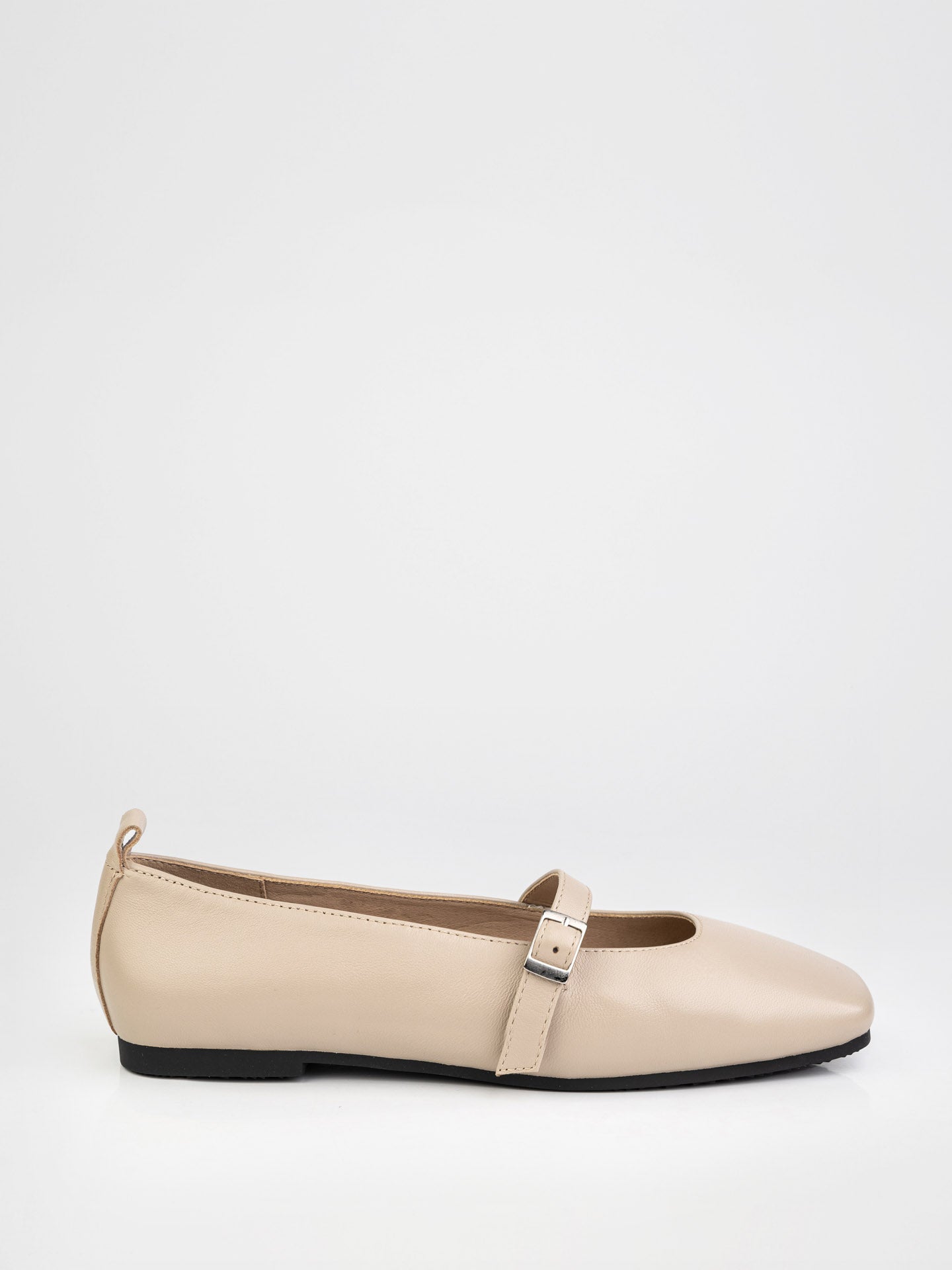 Beige Mary Jane Flats with Buckle Strap