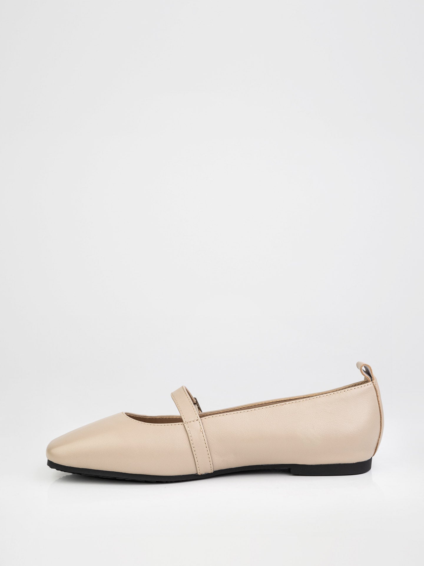 Beige Mary Jane Flats with Buckle Strap
