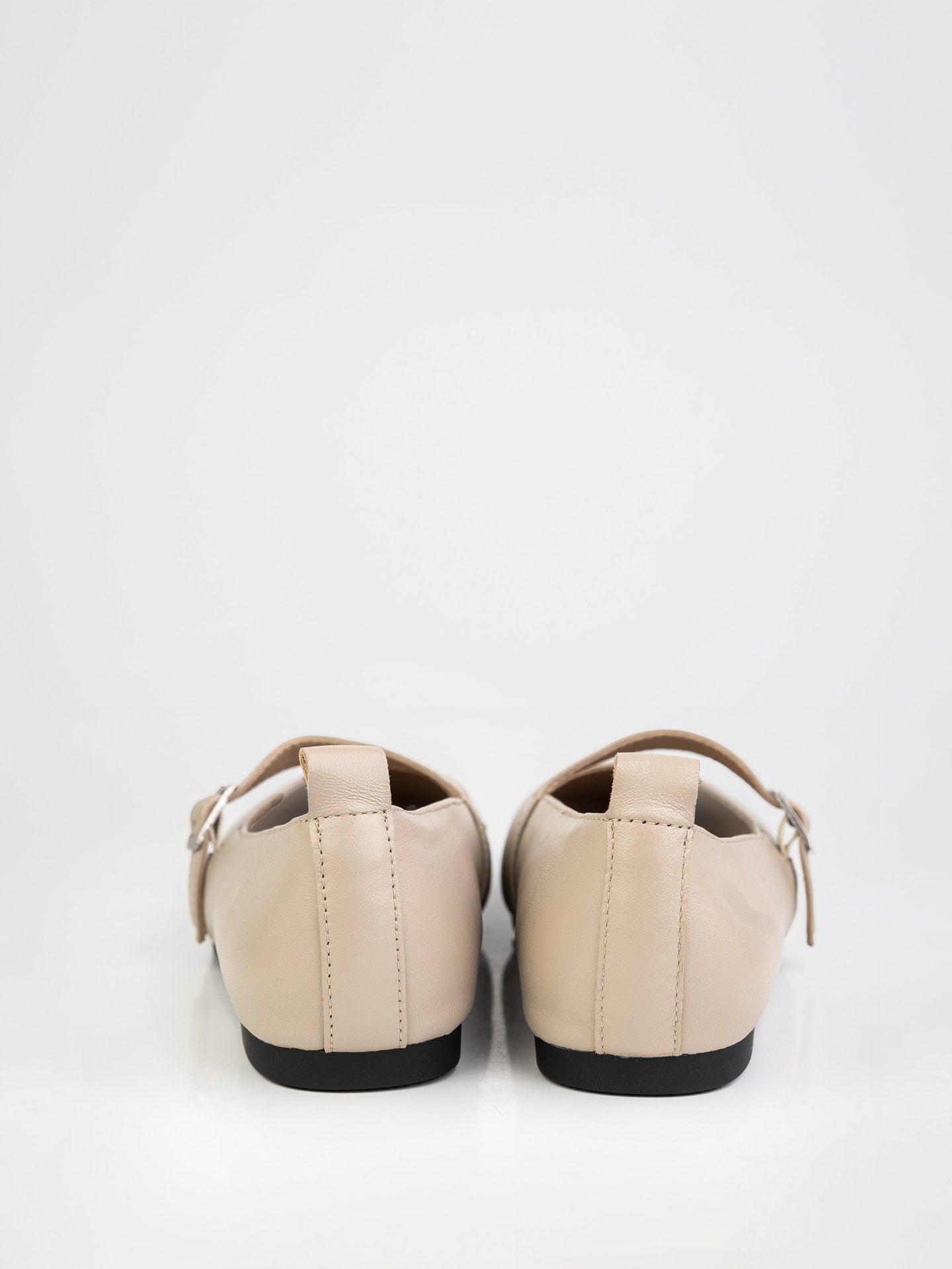 Beige Mary Jane Flats with Buckle Strap