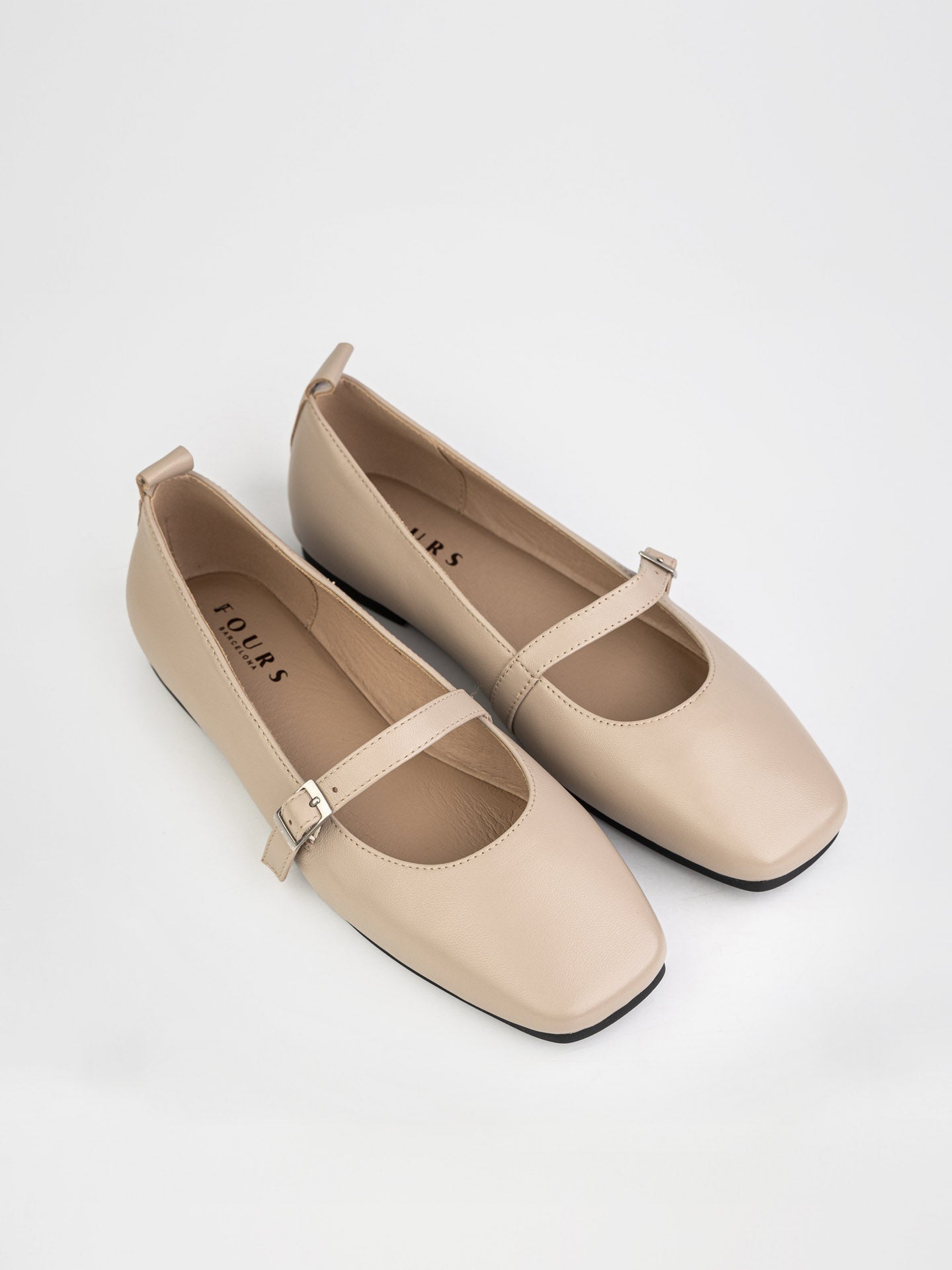 Beige Mary Jane Flats with Buckle Strap
