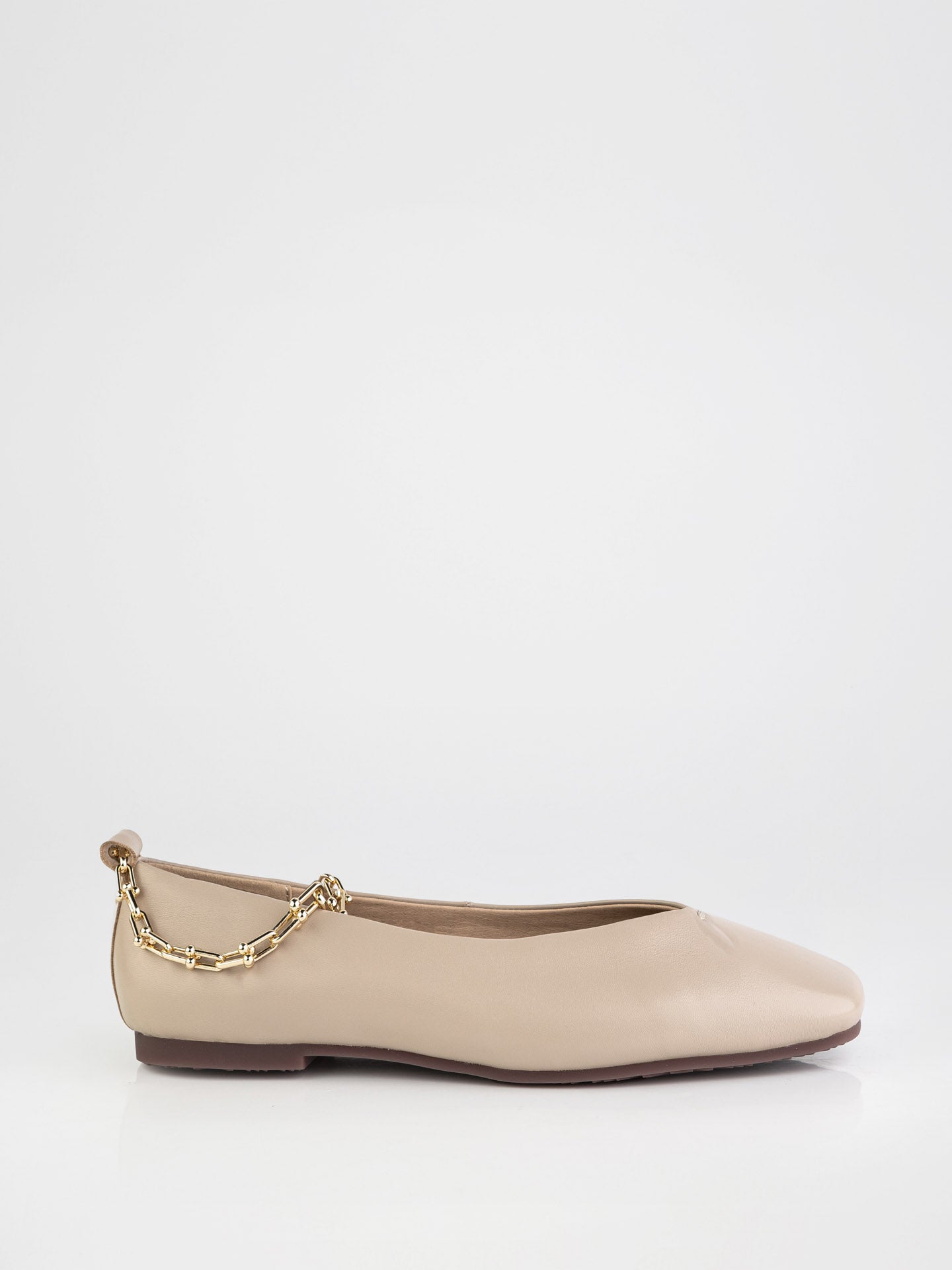 Beige Ballet Flats with Gold Chain Detail
