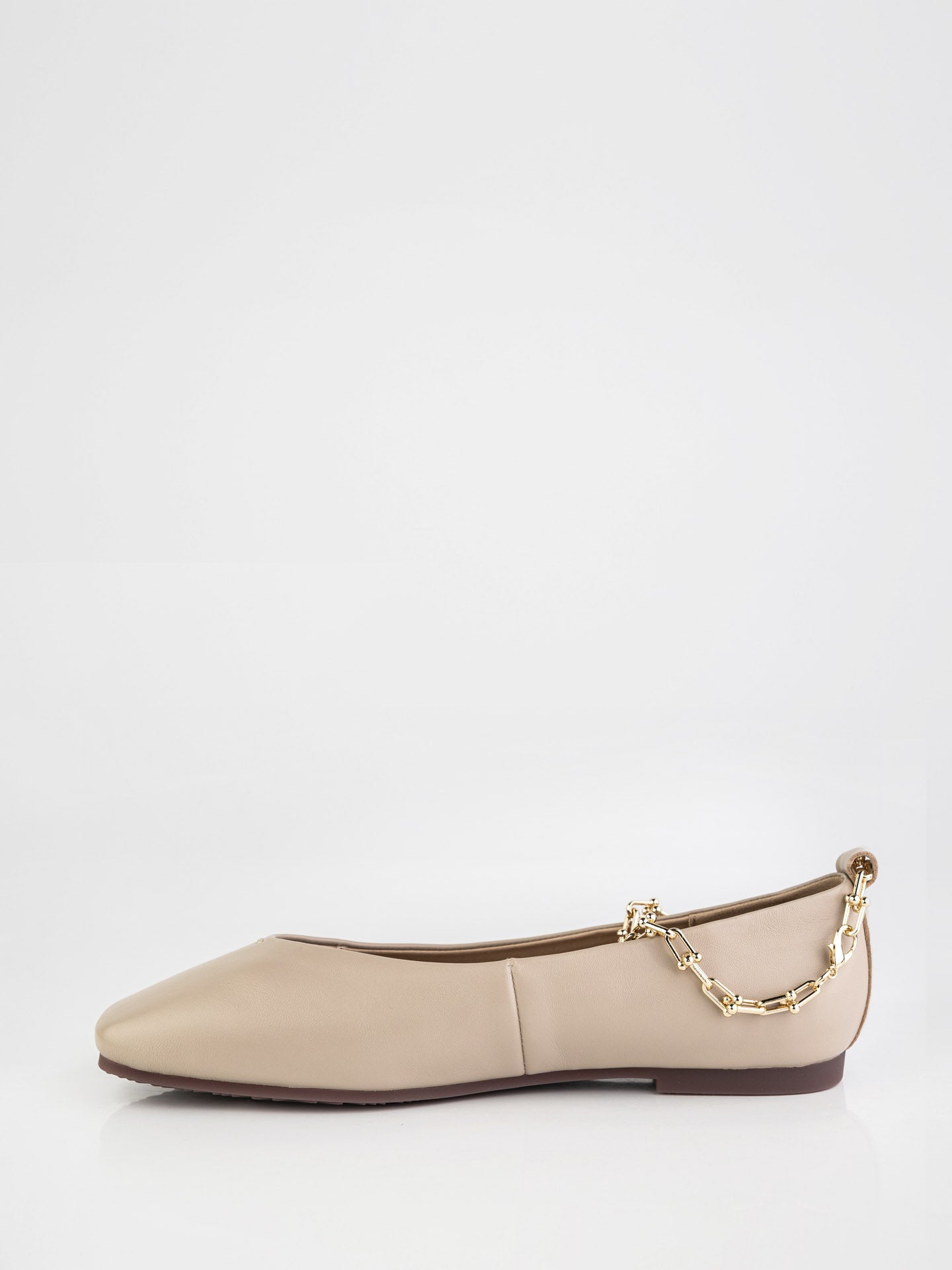 Beige Ballet Flats with Gold Chain Detail