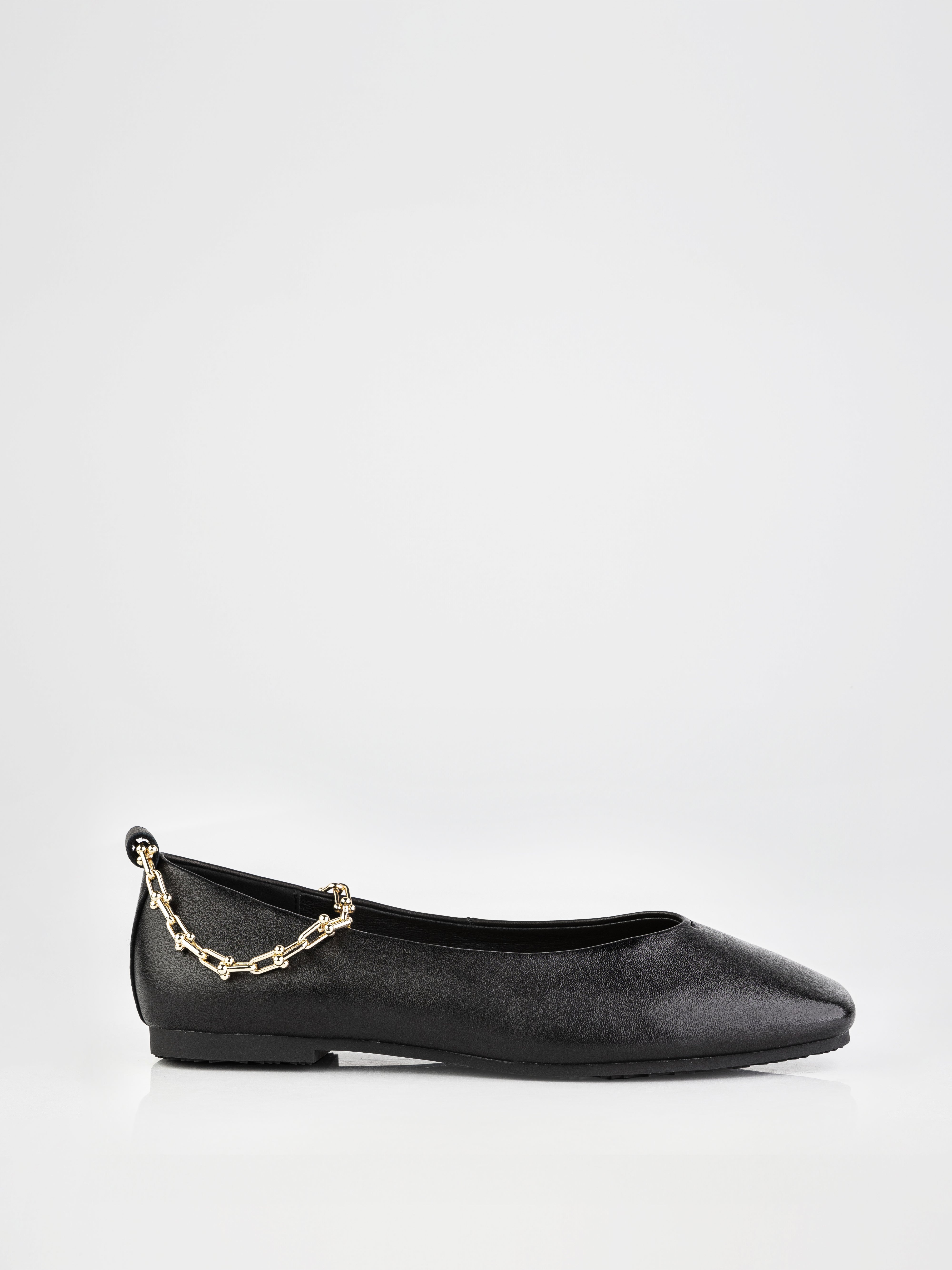 Black Ballet Flats with Gold Chain Accent