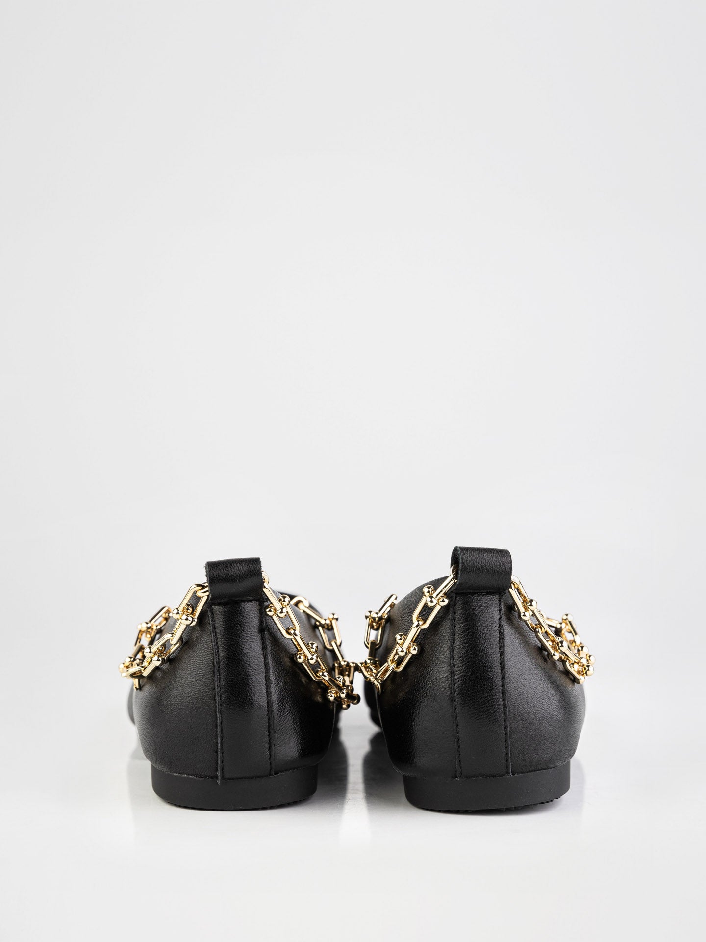 Black Ballet Flats with Gold Chain Accent