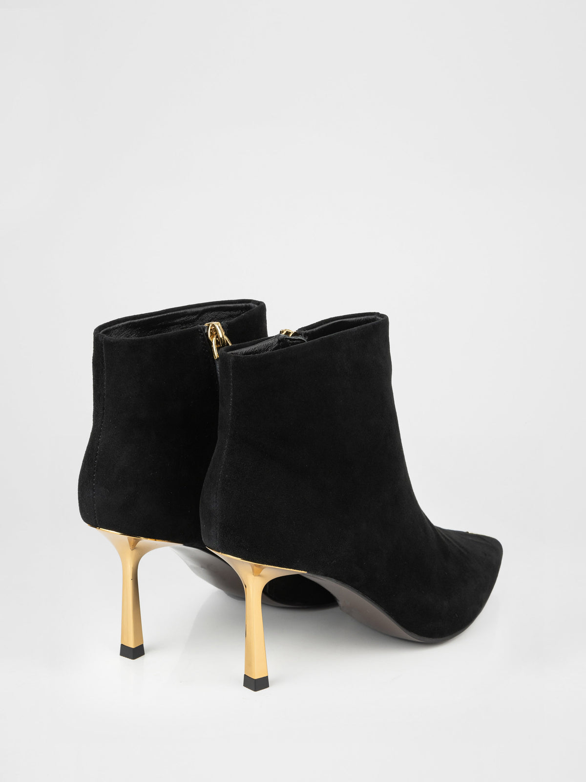 Botines de ante negro con tacón dorado