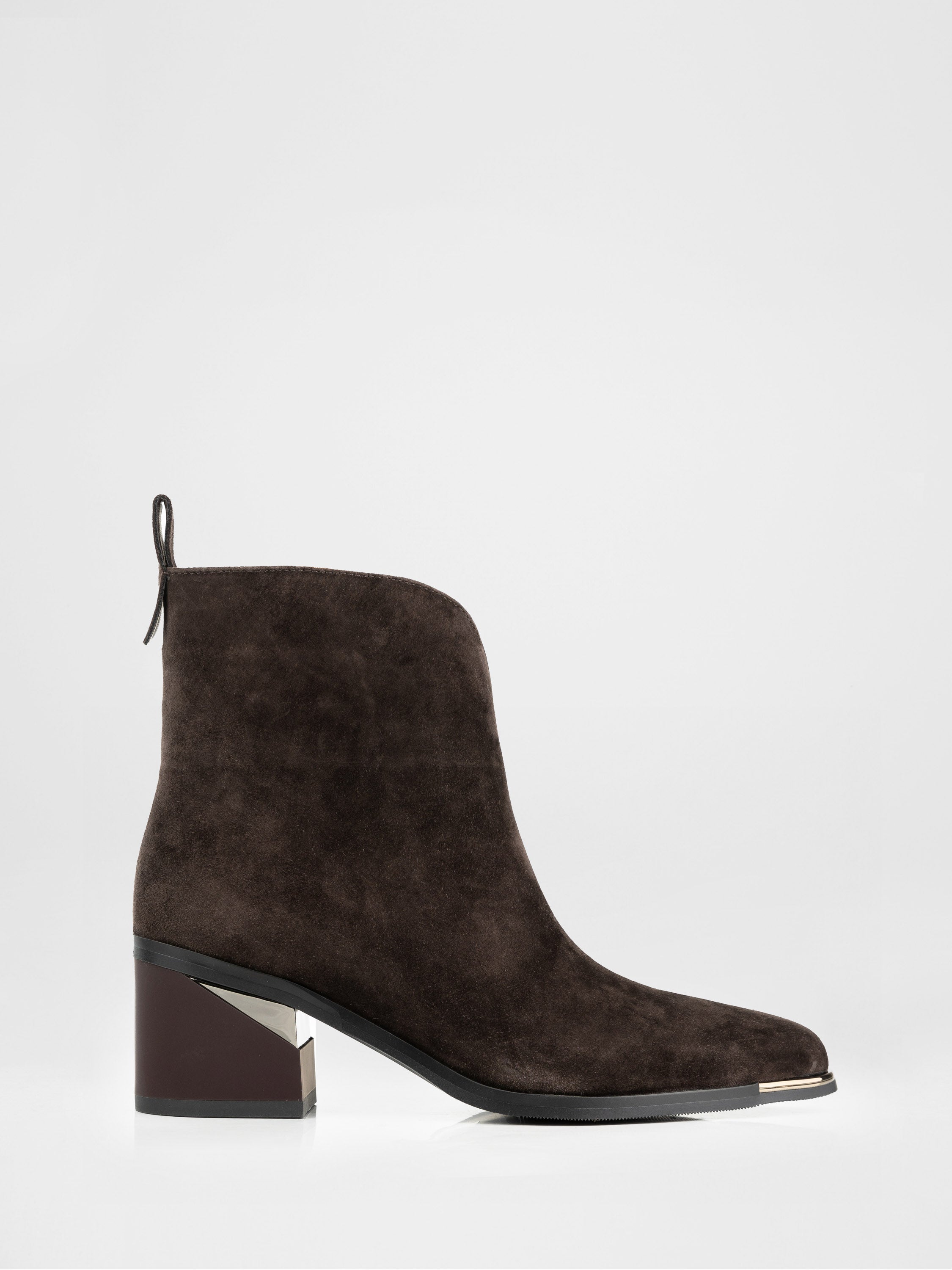 Chocolate-colored high-heeled boots