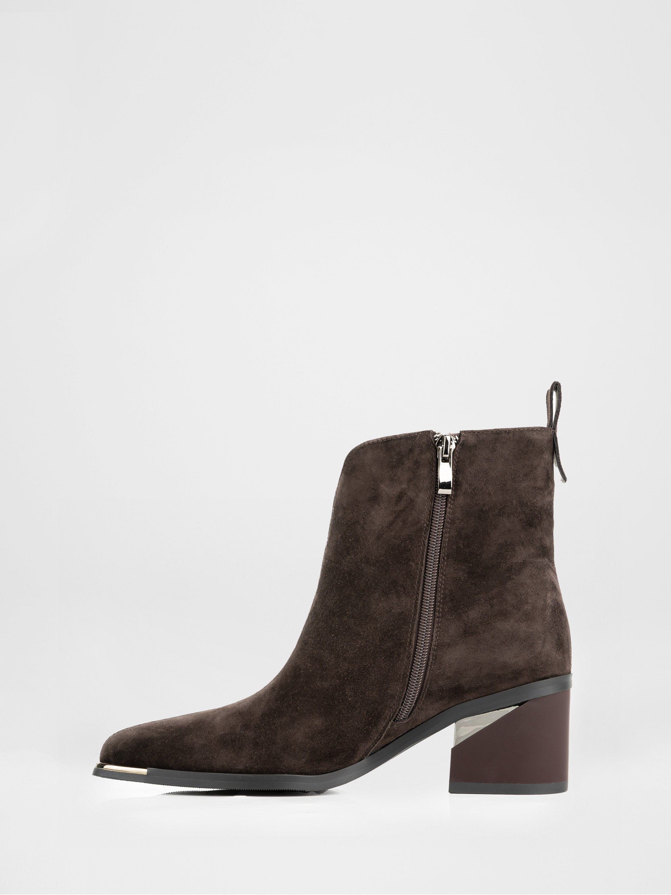 Chocolate-colored high-heeled boots