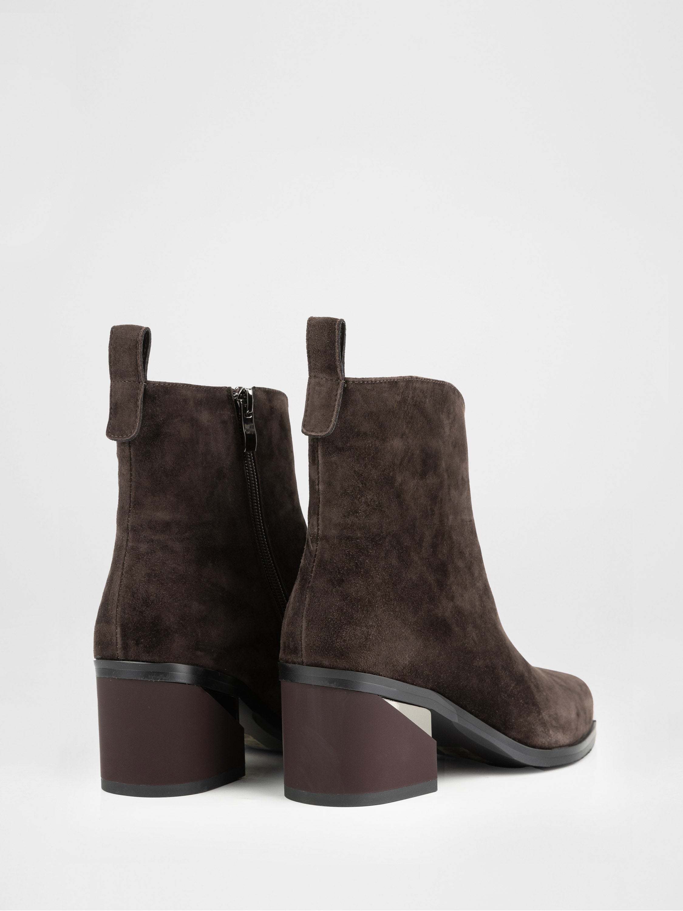 Chocolate-colored high-heeled boots