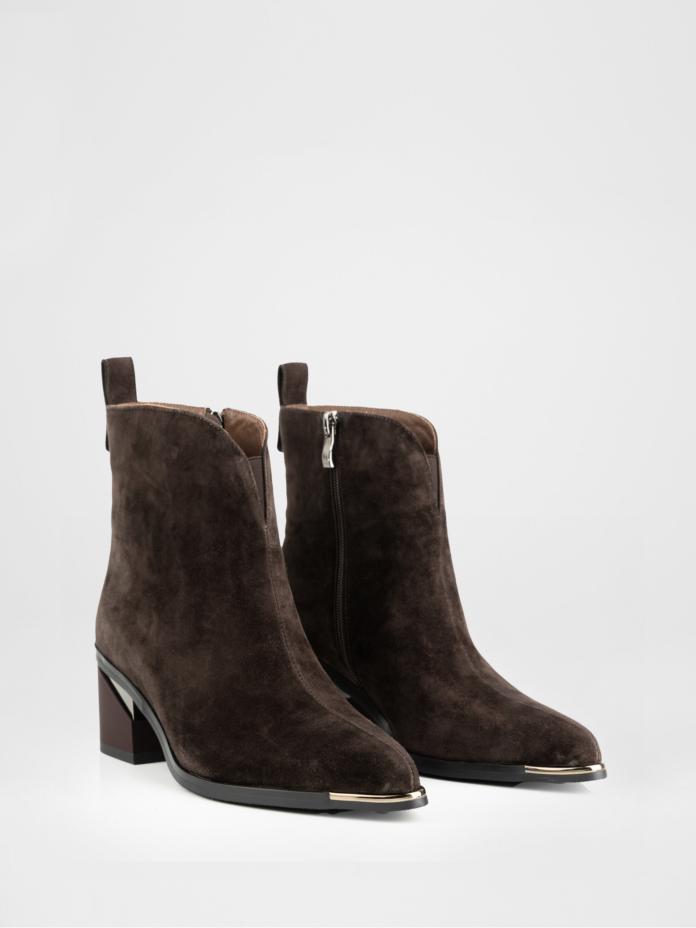 Chocolate-colored high-heeled boots