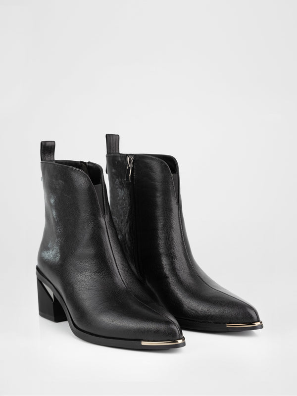 Botines de piel negros con tacón ancho