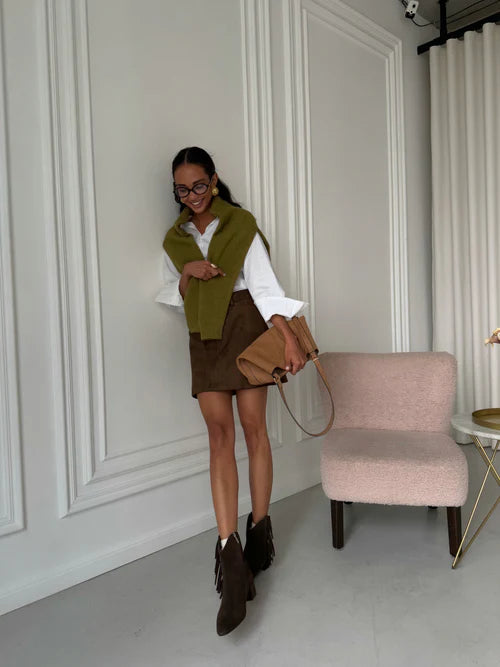 Suede ankle boots in brown color