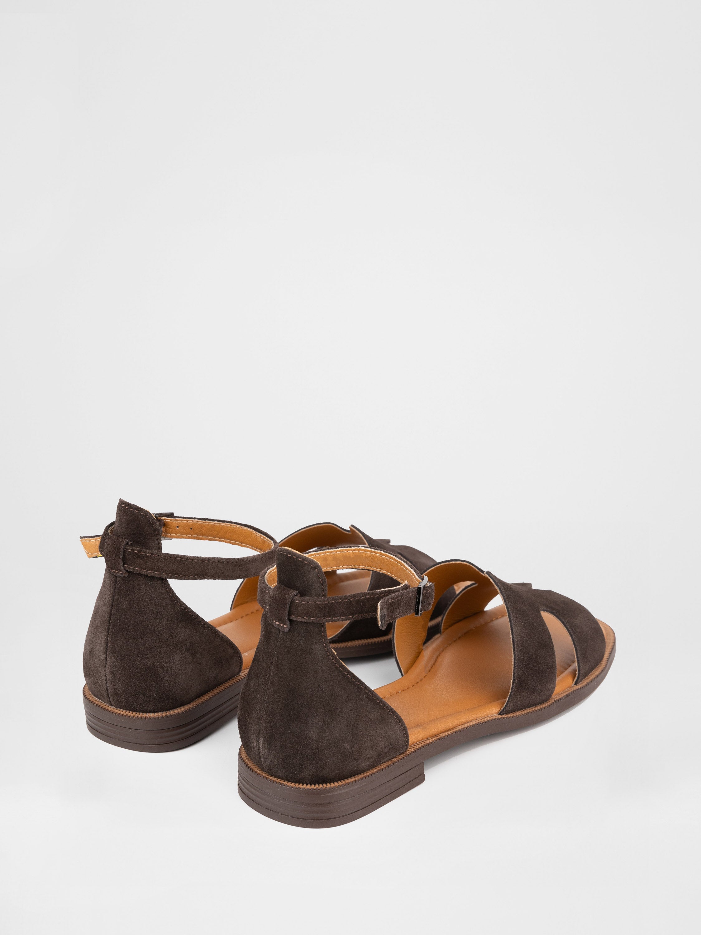 Women's sandals made of genuine chocolate-brown suede