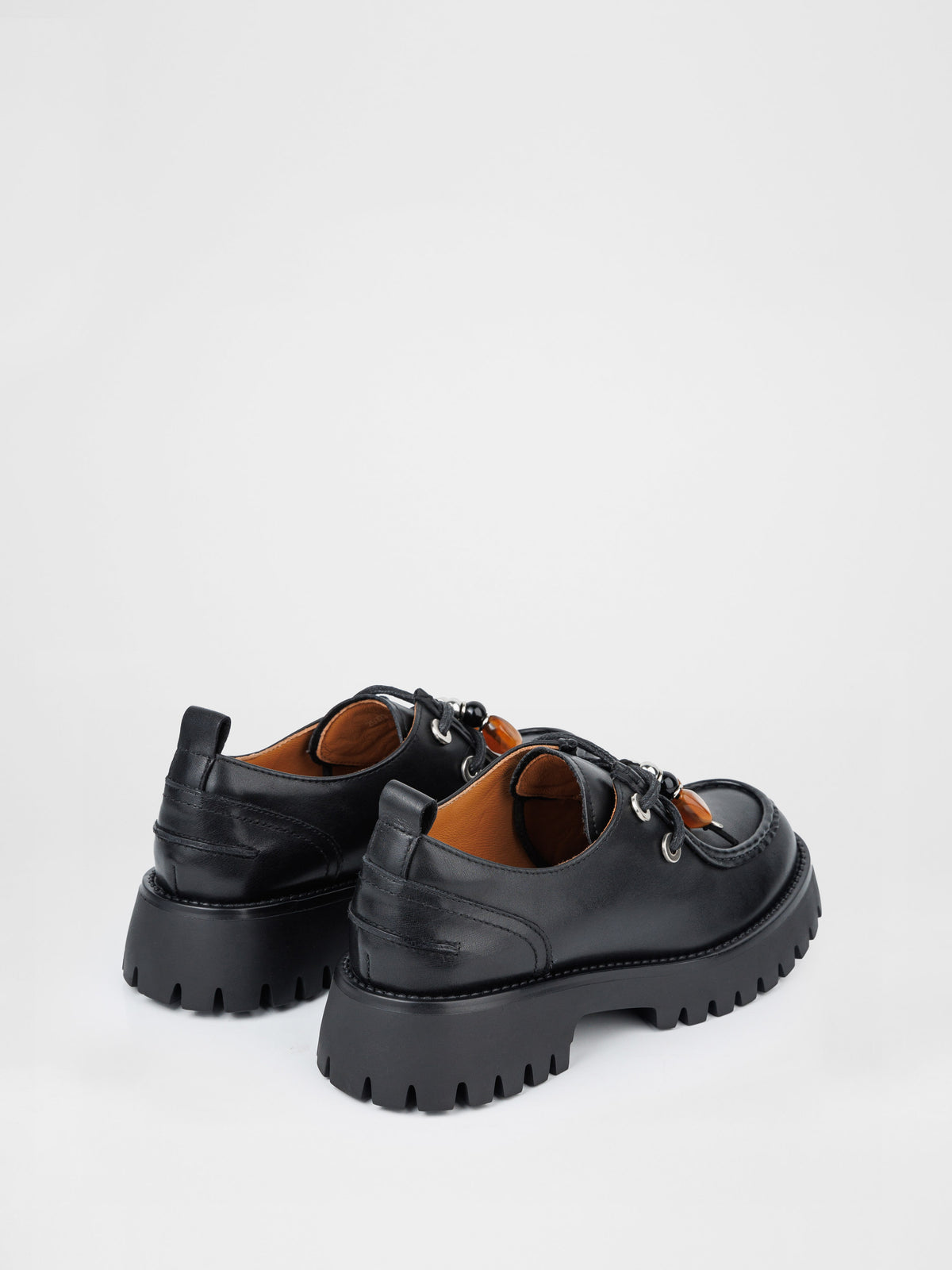 Black Leather Derby Shoes with Beaded Laces