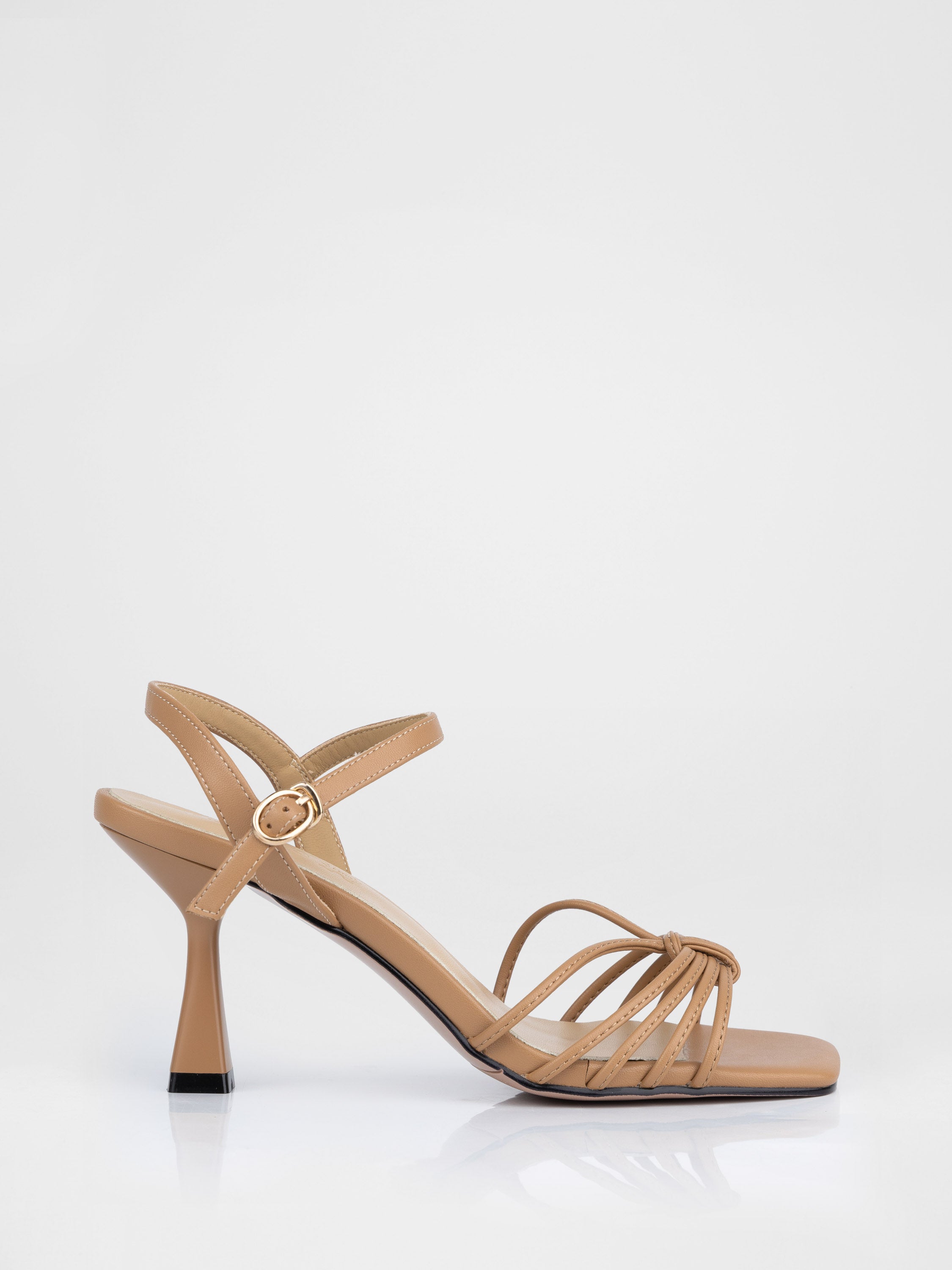 Beige heeled sandals with thin straps