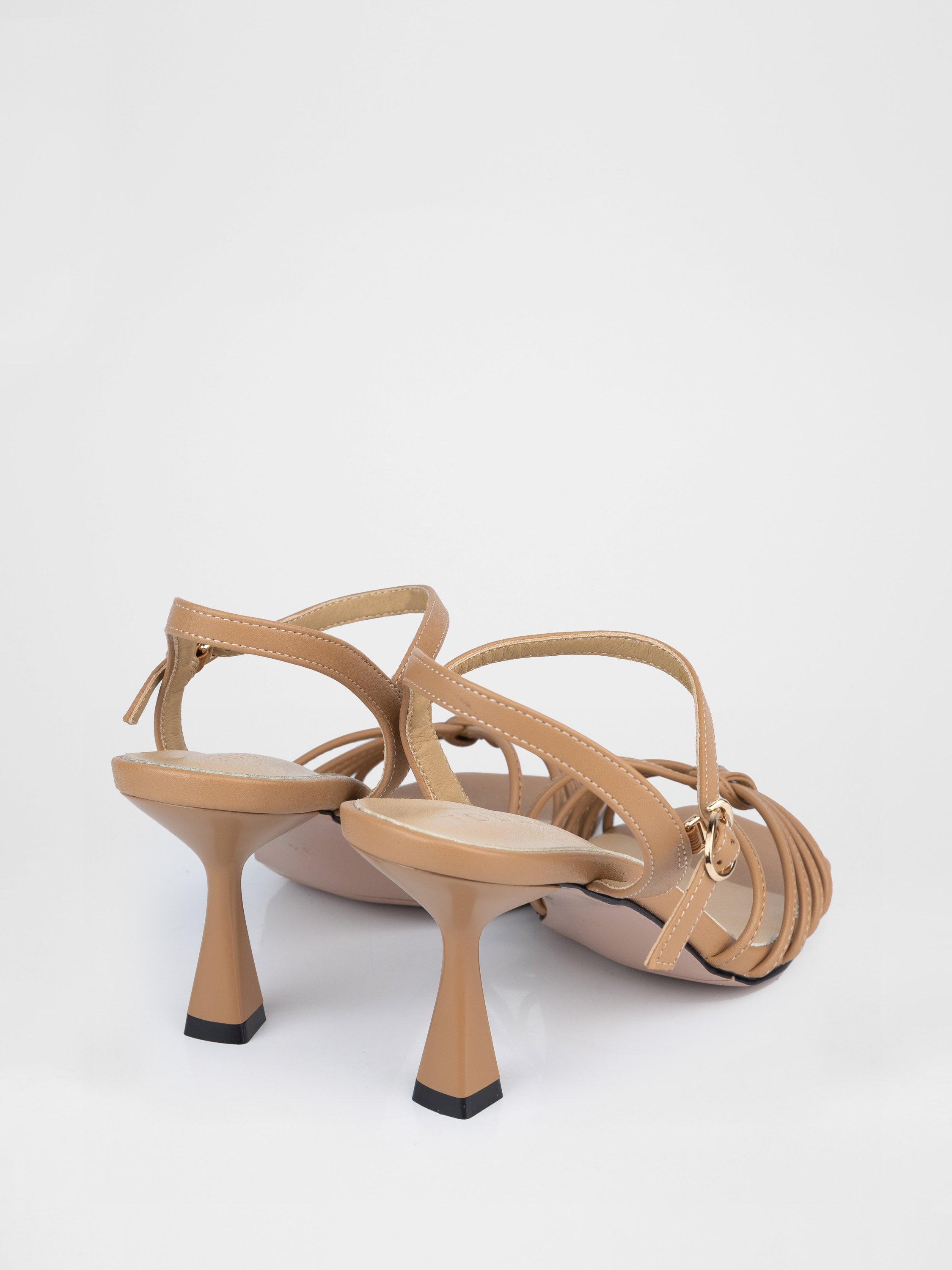 Beige heeled sandals with thin straps