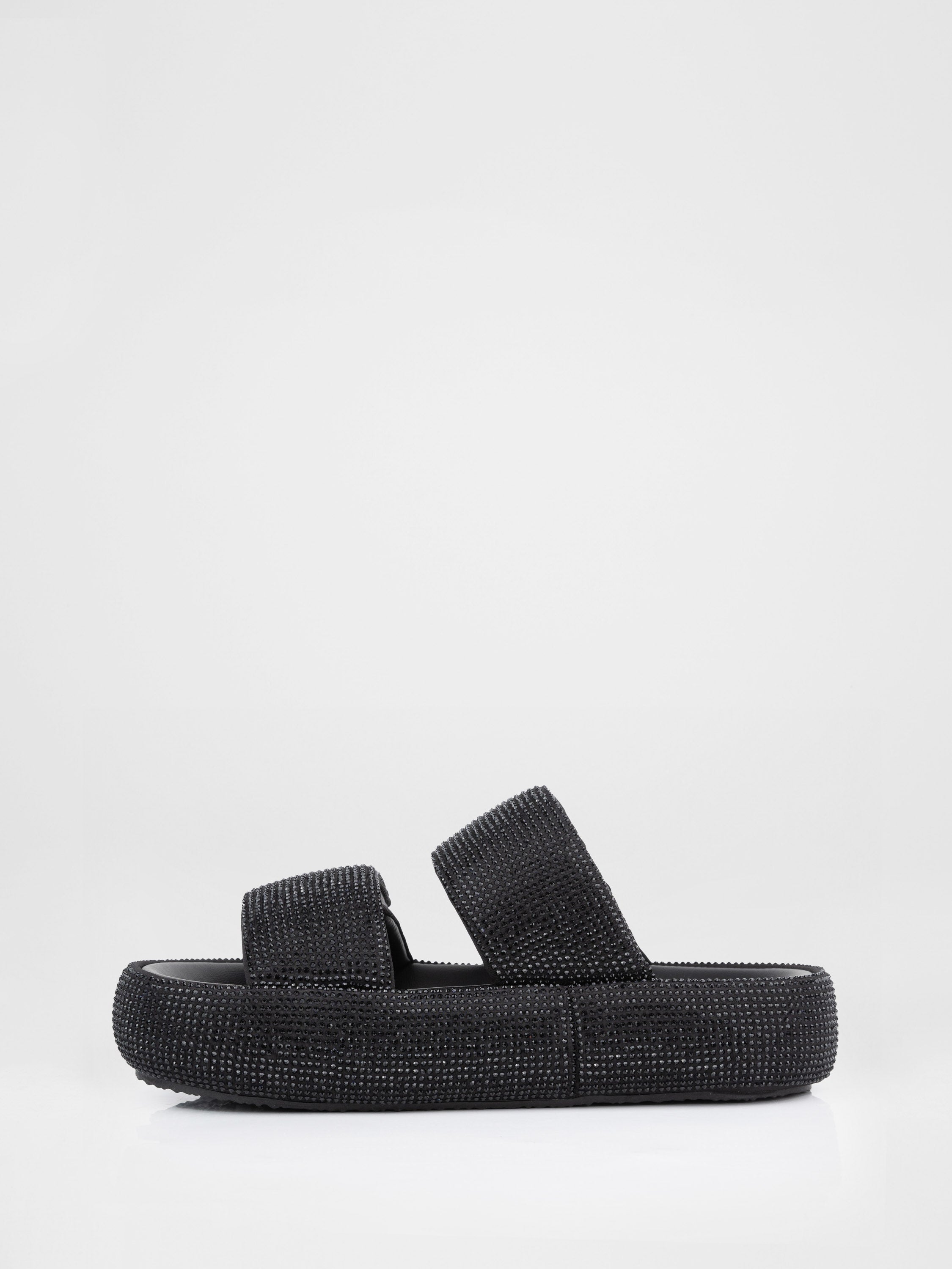 Black platform clogs with rhinestones