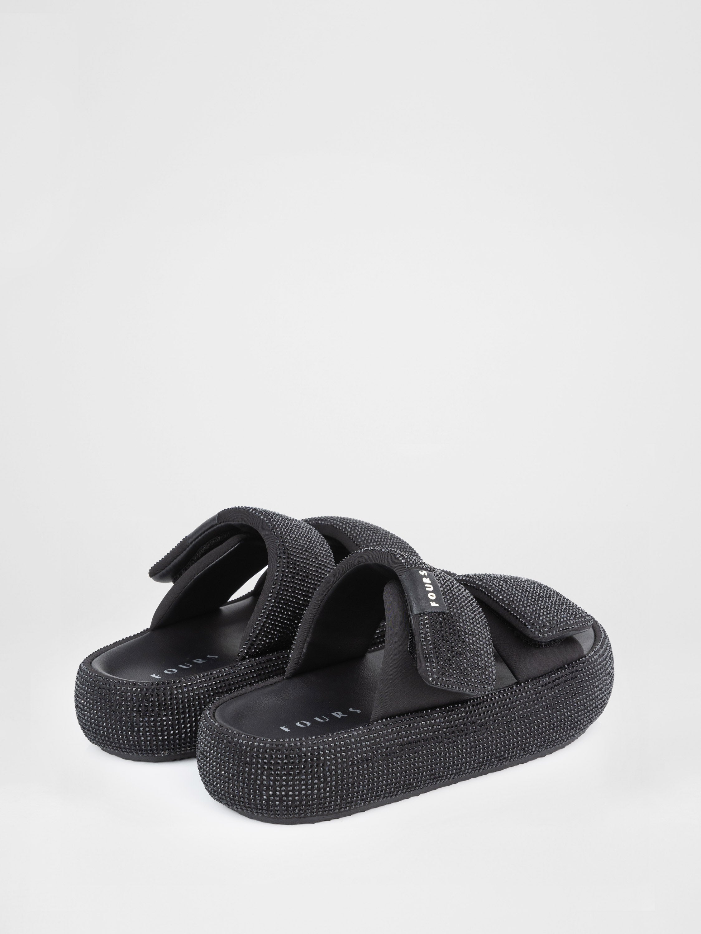 Black platform clogs with rhinestones