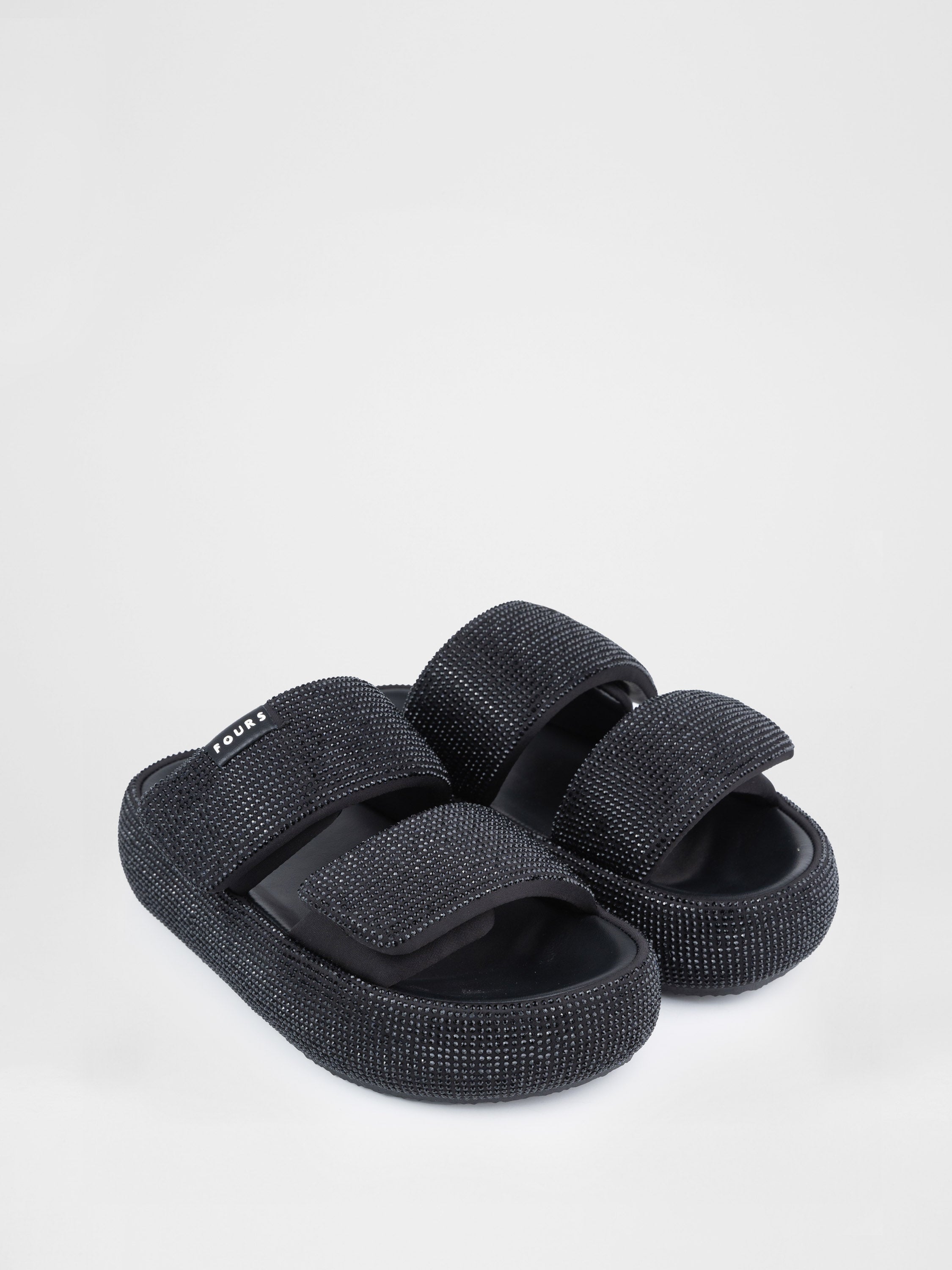 Black platform clogs with rhinestones
