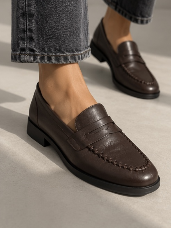 Mocasines de piel color chocolate con antifaz