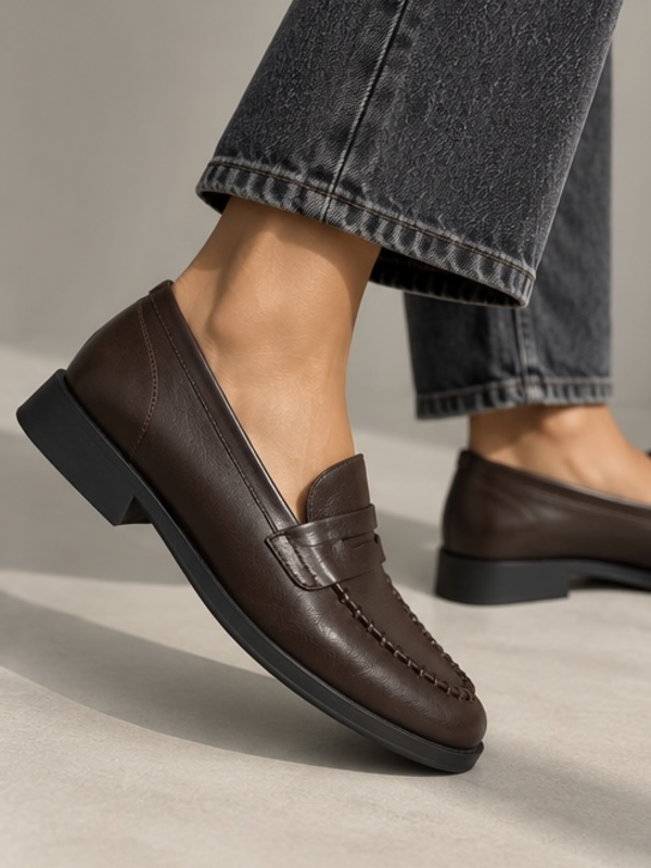 Mocasines de piel color chocolate con antifaz