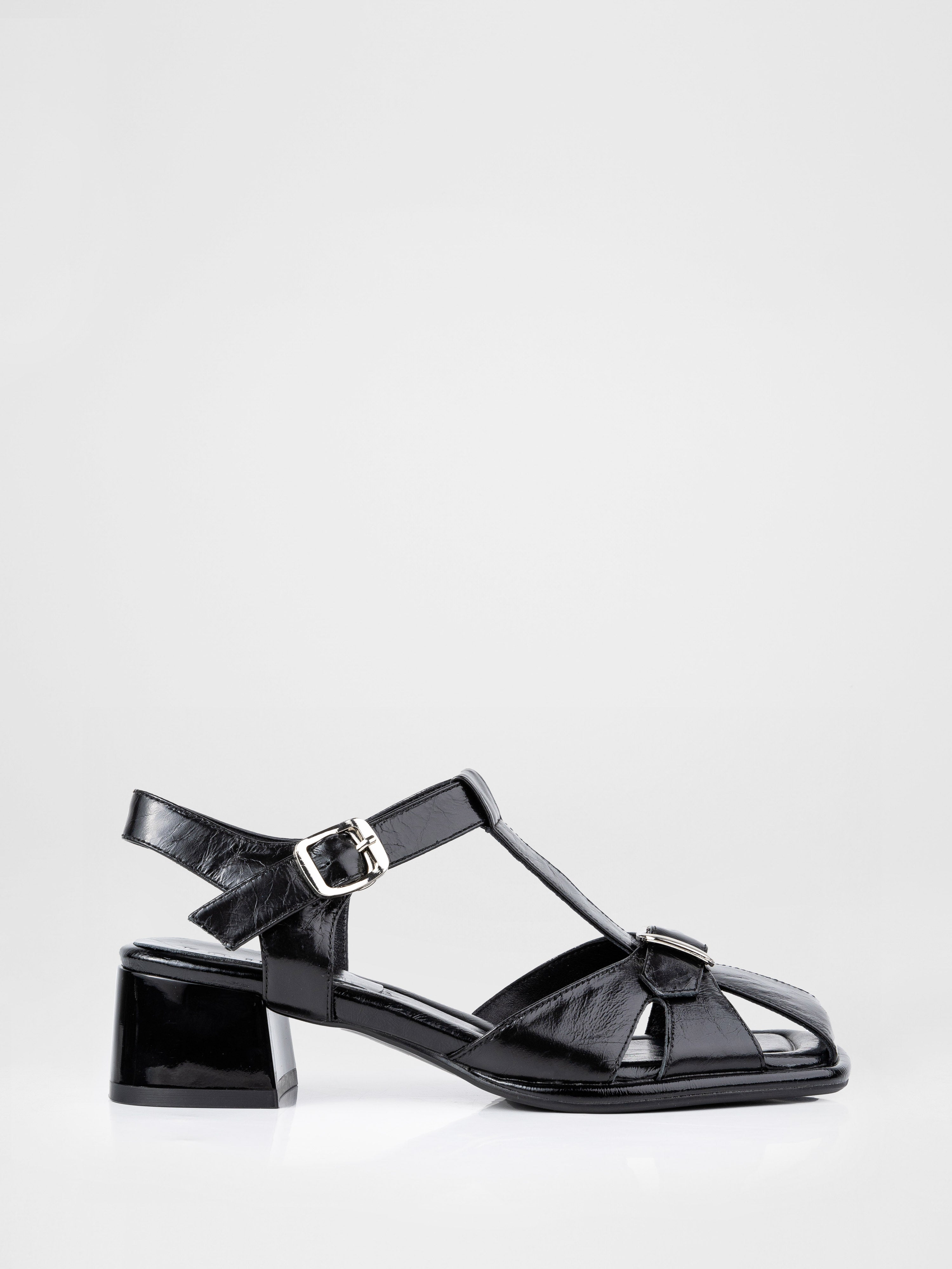 Black sandals with sturdy heels