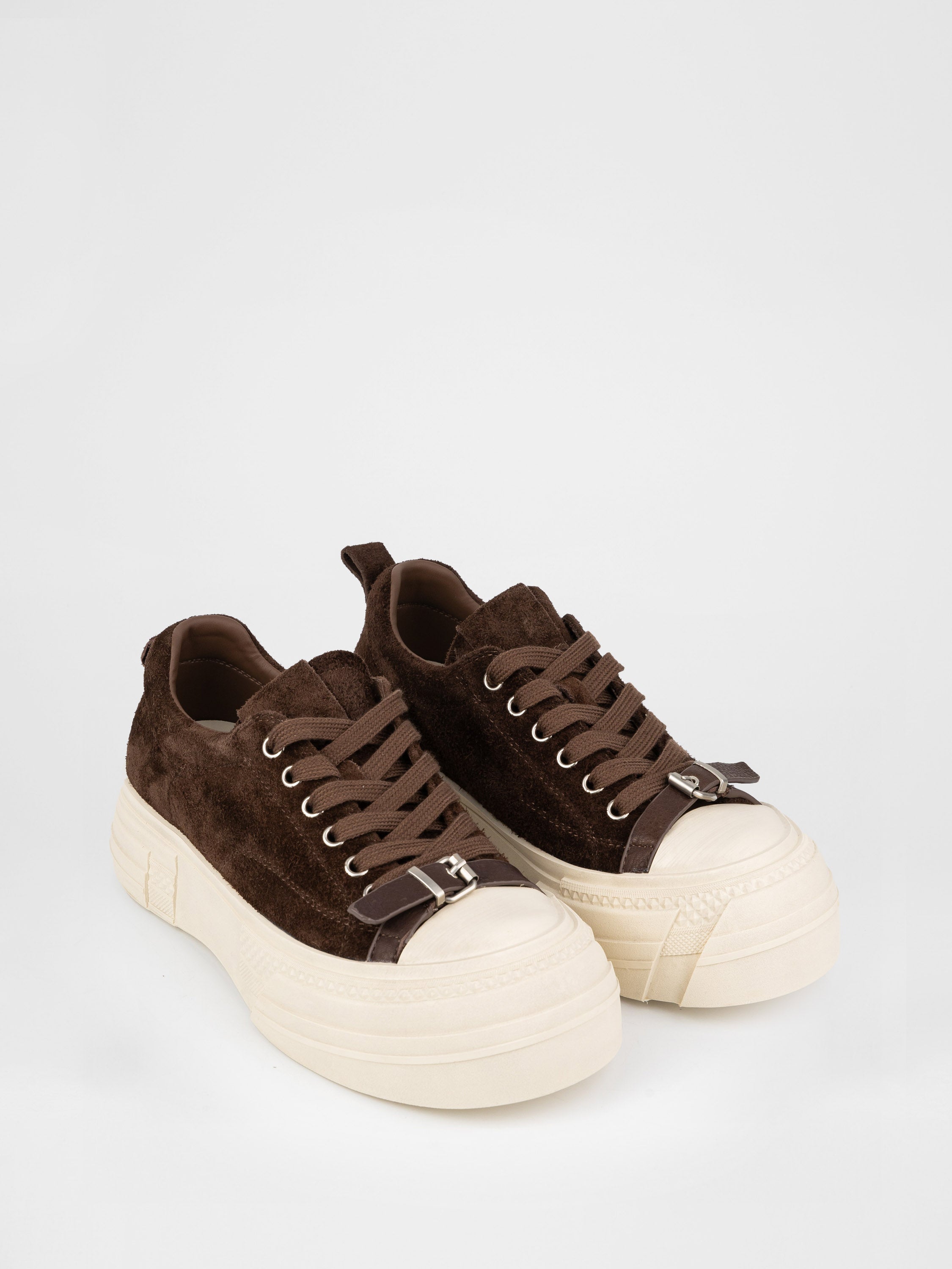 Chocolate-colored sneakers with a chunky sole