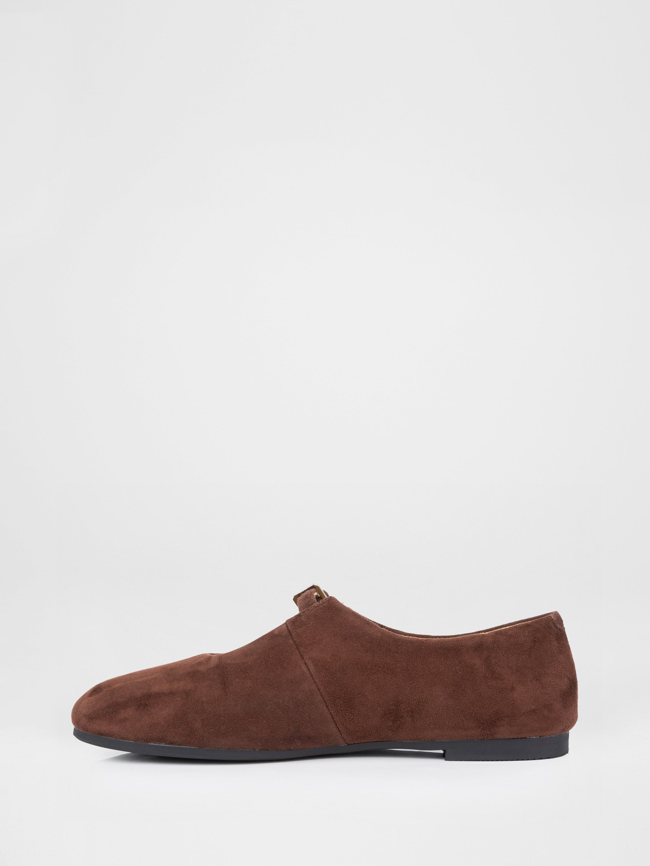 Chocolate-colored Mary Jane ballet flats made of genuine suede