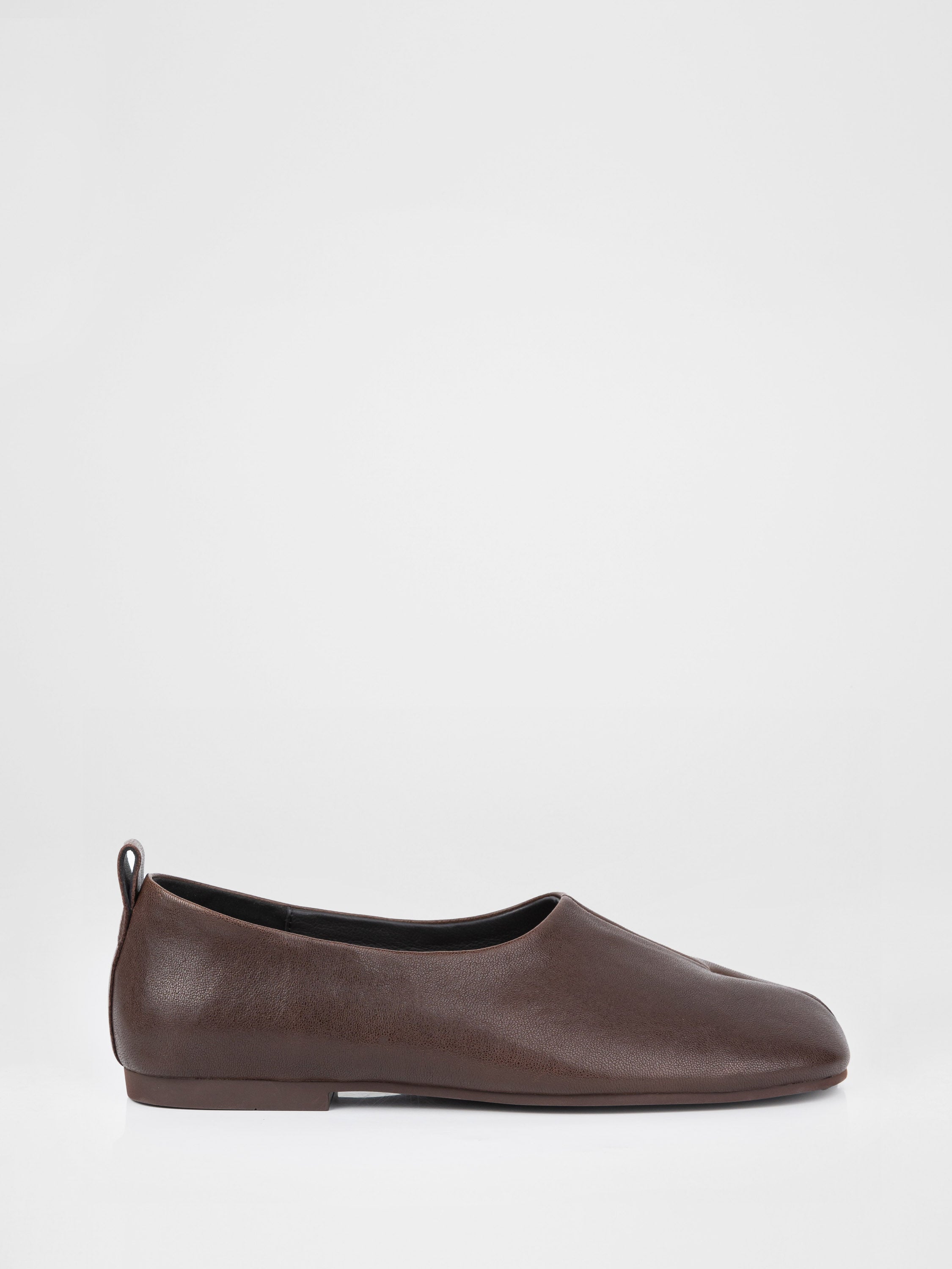 Chocolate-colored leather ballet flats