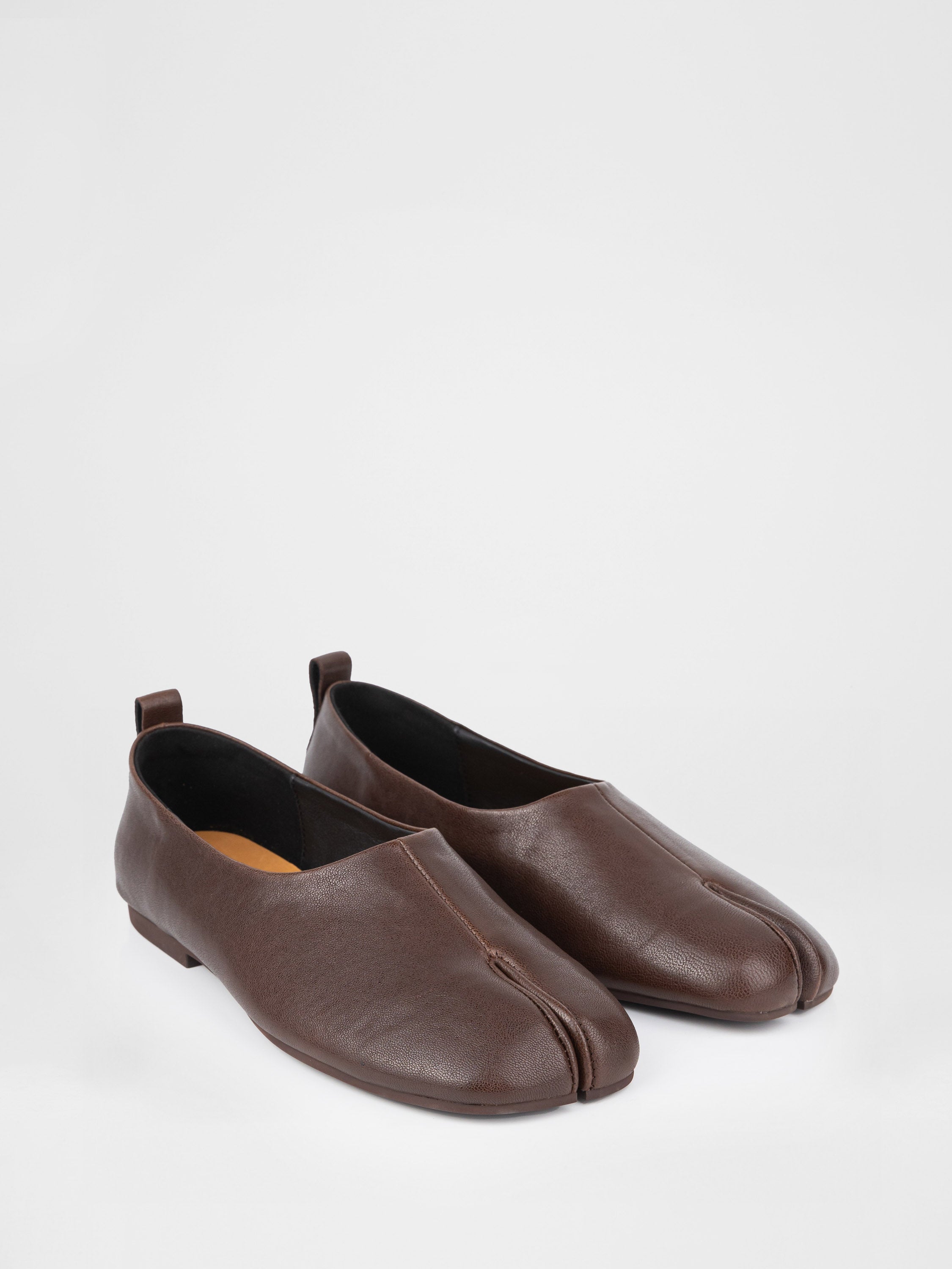 Chocolate-colored leather ballet flats