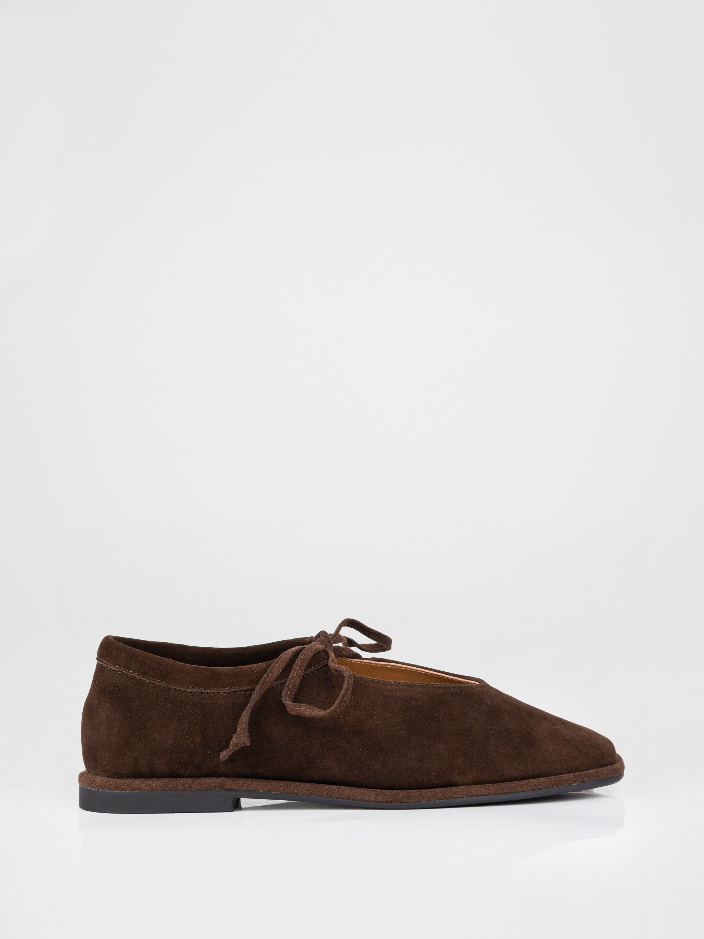 Chocolate-colored genuine suede ballet flats