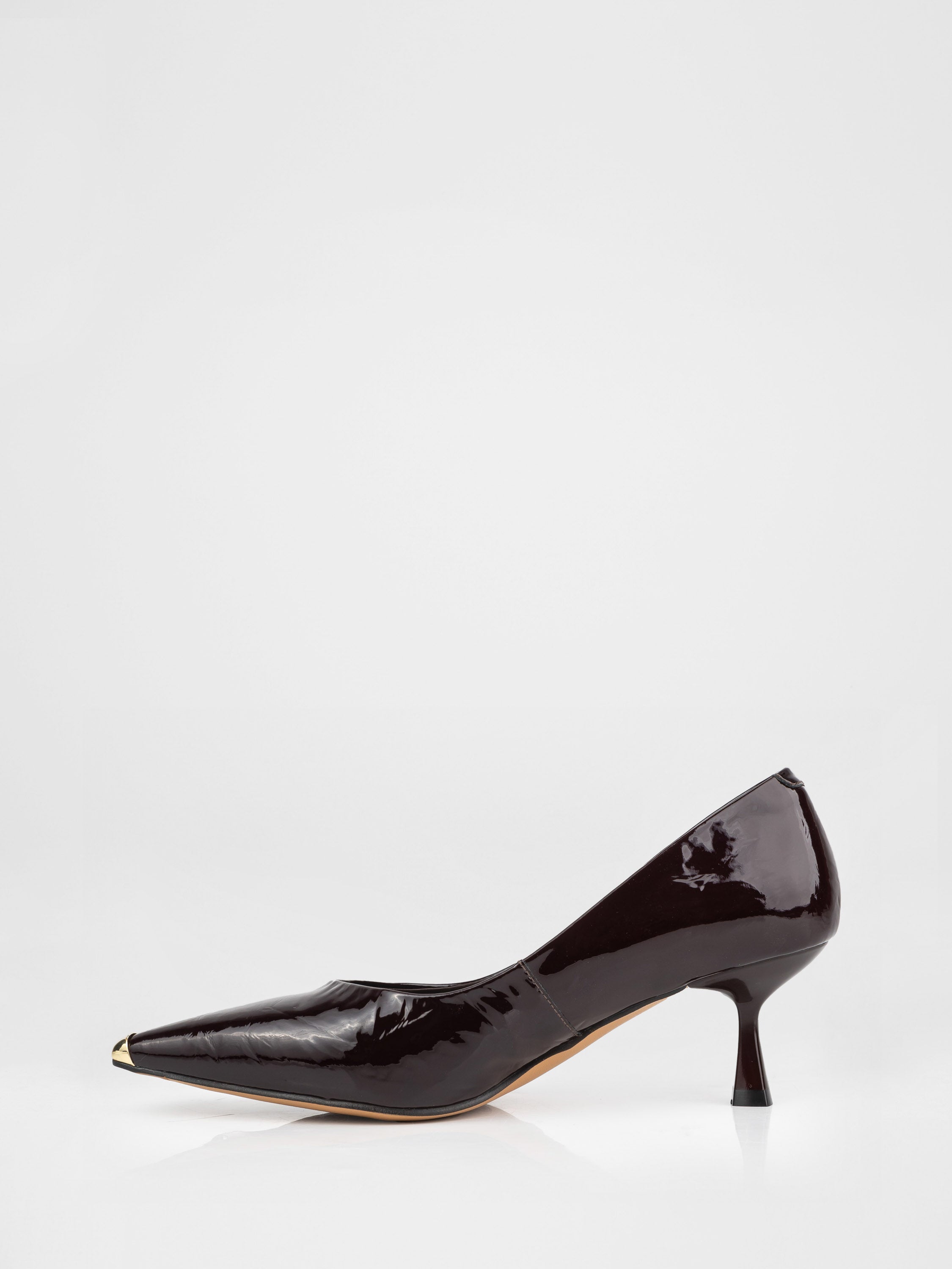 Burgundy pumps with metallic detailing