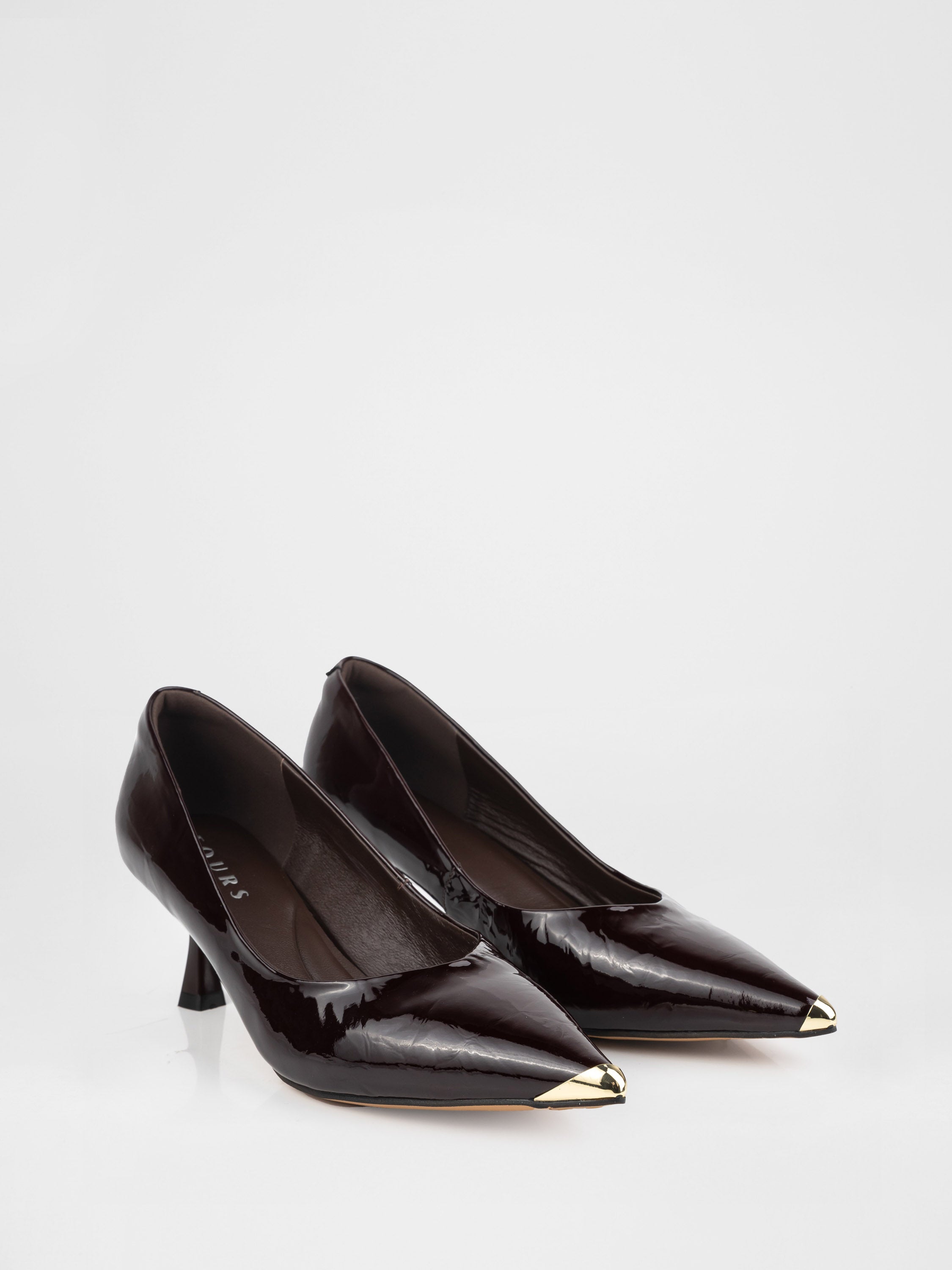 Burgundy pumps with metallic detailing