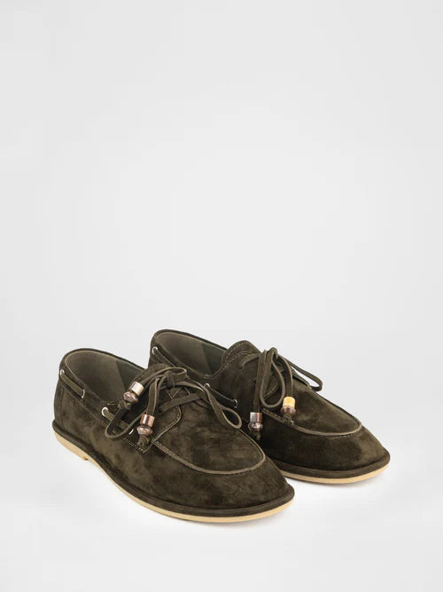 Green suede loafers