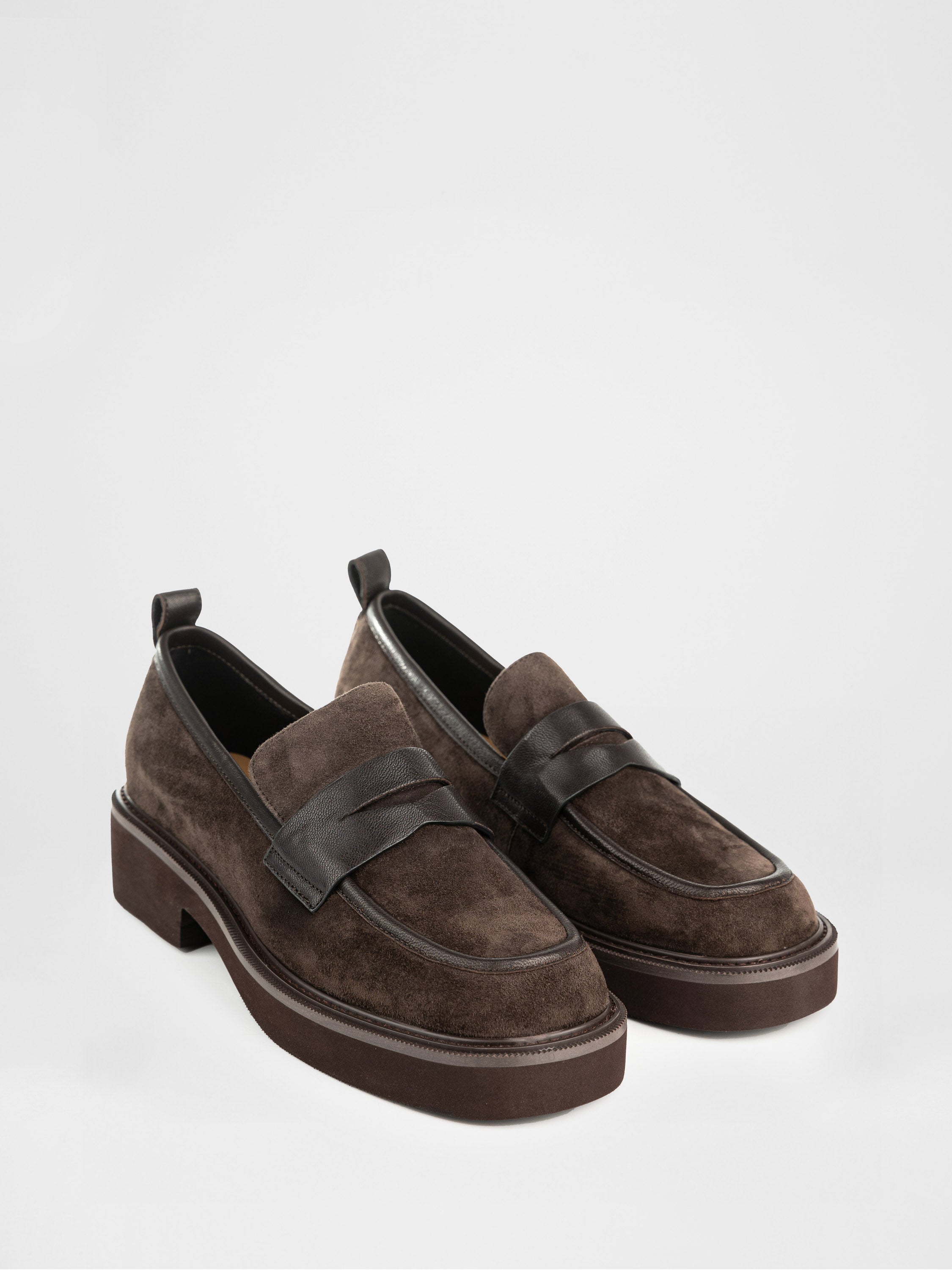 Chocolate suede loafers