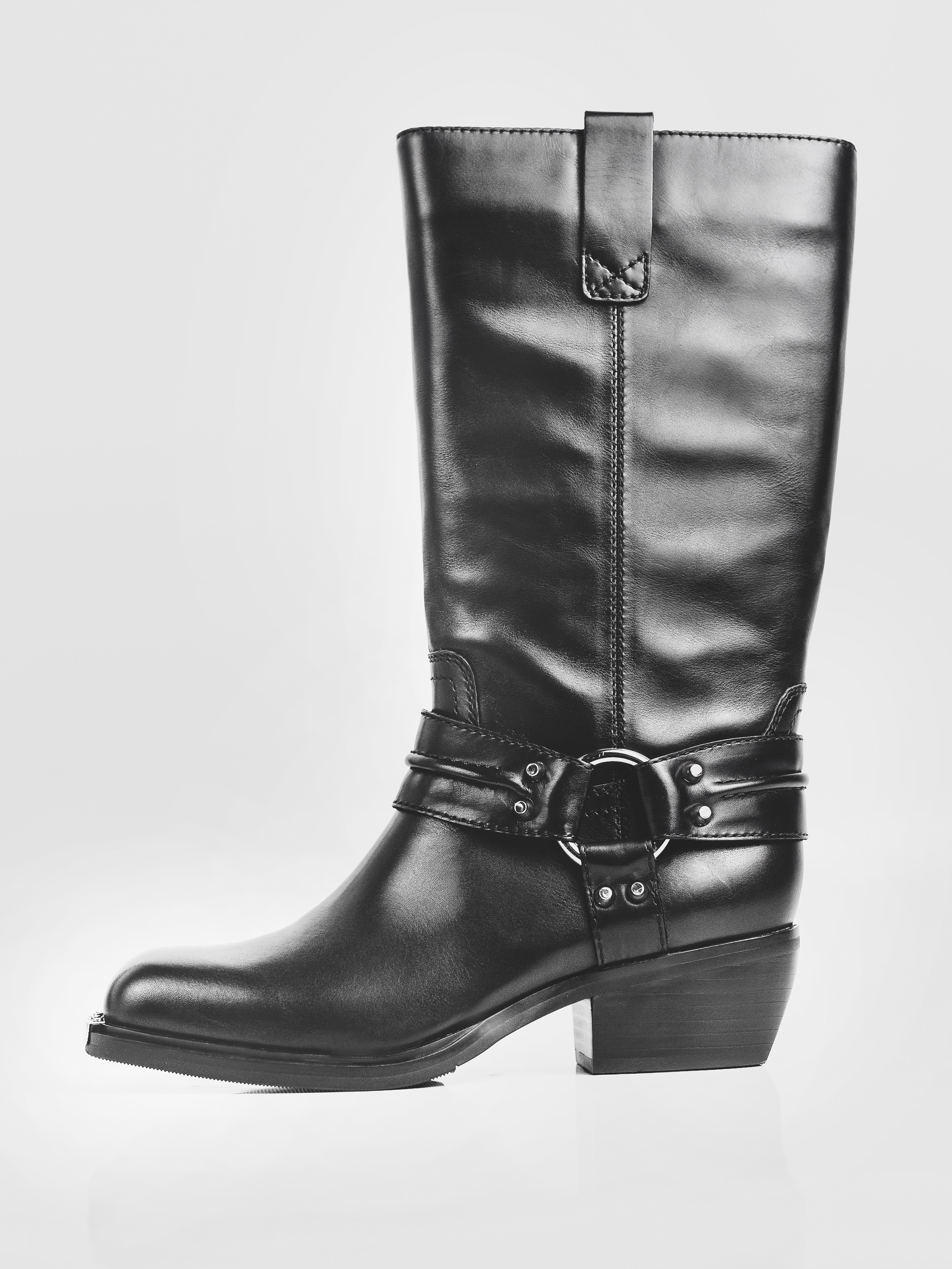 Bold Black Leather Heeled Boots