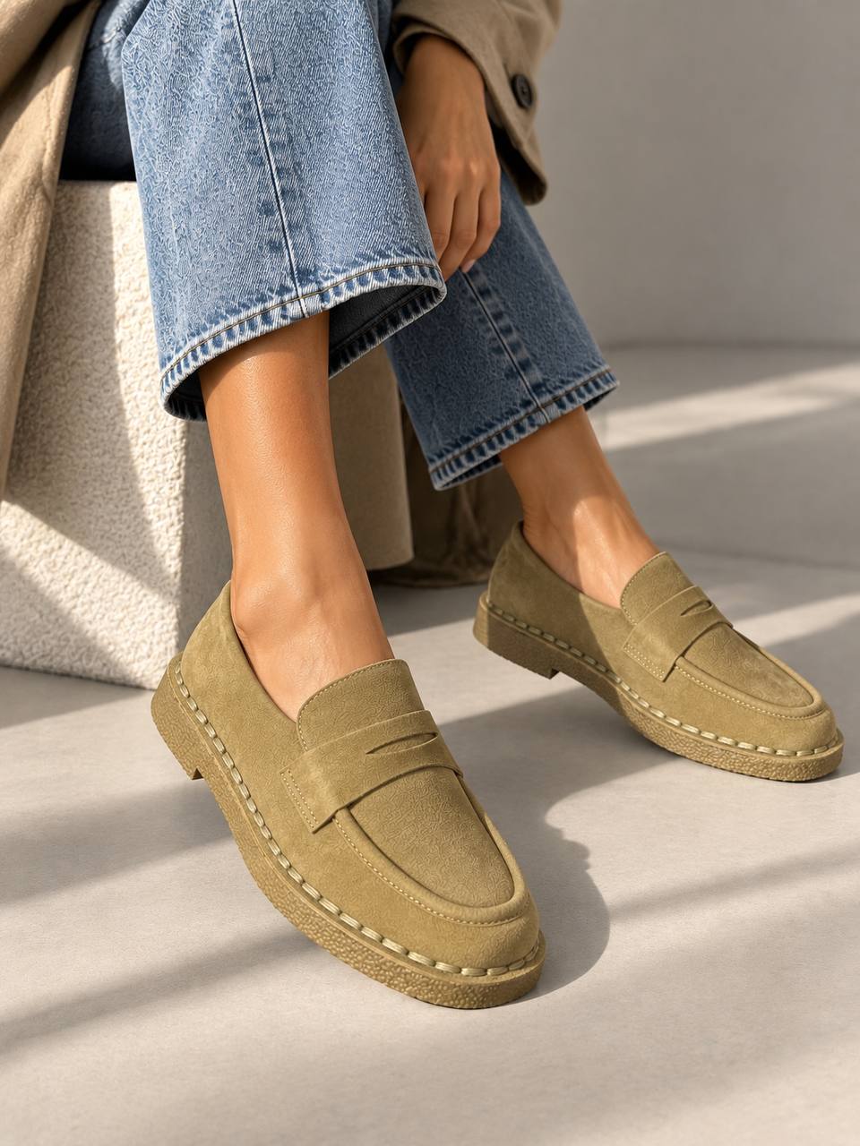 Khaki Chunky-Sole Loafers