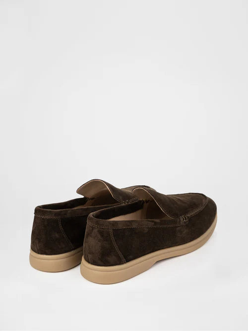 Chocolate suede loafers