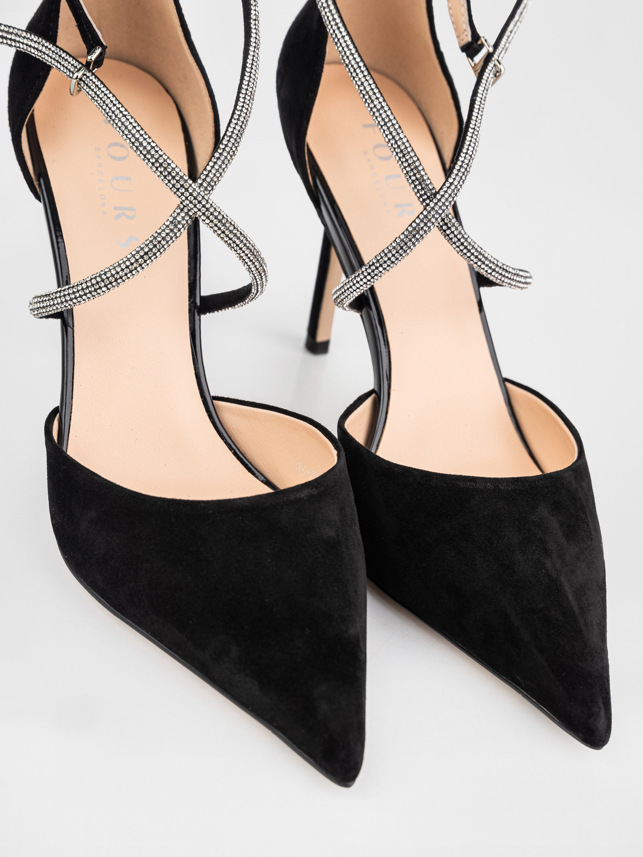 Black shoes decorated with stones