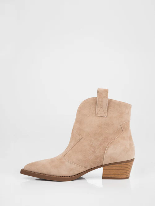 Beige suede cowboy boots