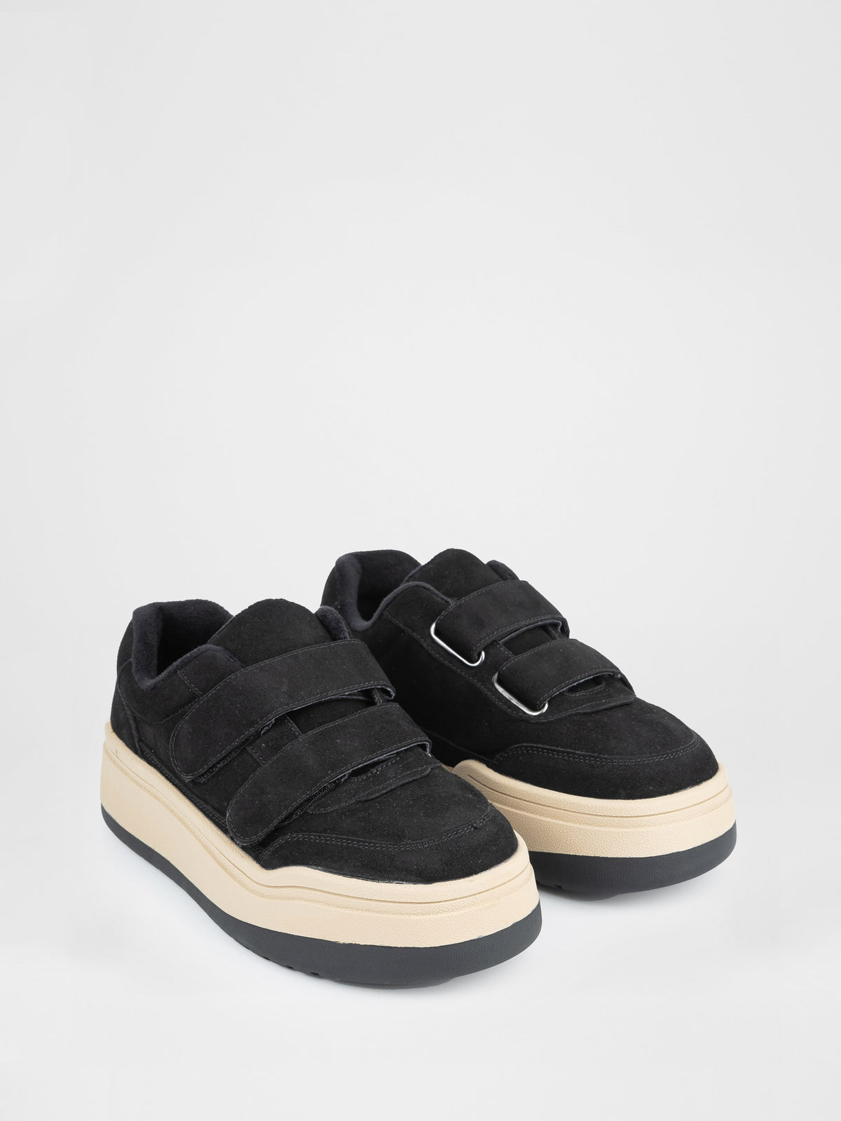 Zapatillas de plataforma de ante negro con velcro