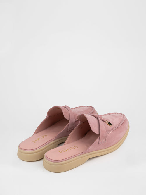 Mules de ante rosa con cordón de piel