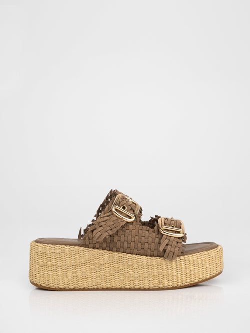 Platform clogs with woven uppers